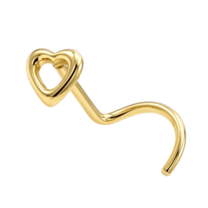14k gold plain open heart nose stud – minimalist heart nose pin