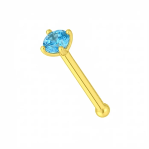 14k gold blue topaz nose stud natural stone claw set nose pin