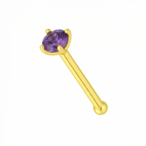 14k gold amethyst nose stud claw set natural stone nose pin