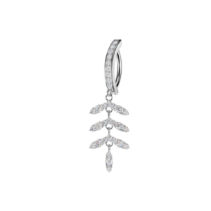 316l surgical steel cz leaf cascade dangle reverse curved belly button ring