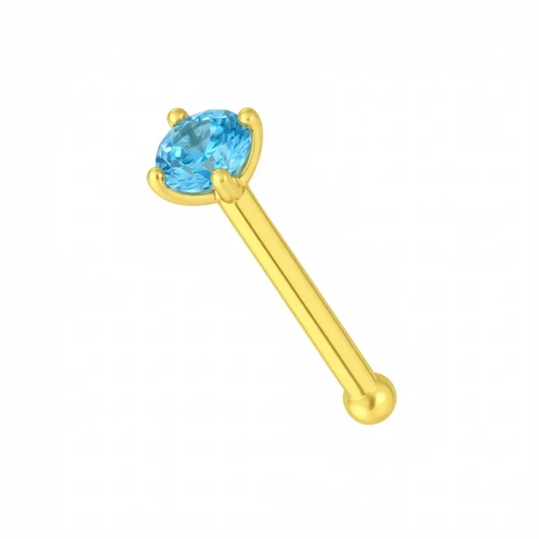 9k gold blue topaz nose stud claw set natural blue stone 9k gold blue topaz nose stud claw set natural blue stone