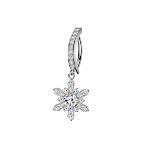 316l surgical steel cz snowflake dangle reverse curved belly button ring