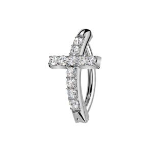 316l surgical steel cz cross reverse curved belly button ring