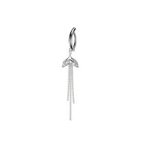316l surgical steel cz leaf & chain dangle reverse curved belly button ring