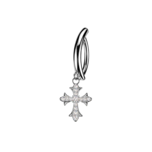 316l surgical steel cz cross dangle reverse curved belly button ring