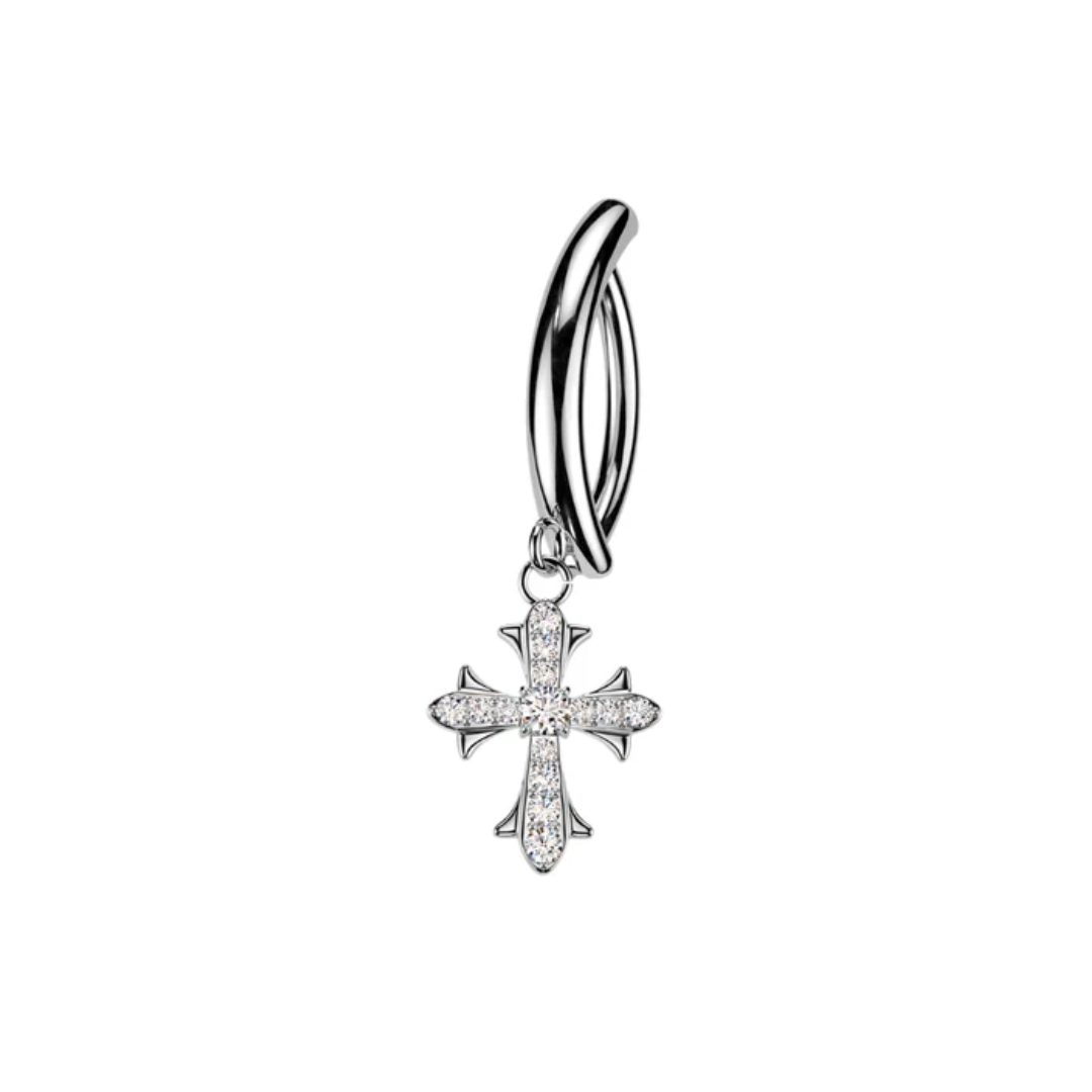 316l surgical steel cz cross dangle reverse curved belly button ring 316l surgical steel cz cross dangle reverse curved belly button ring