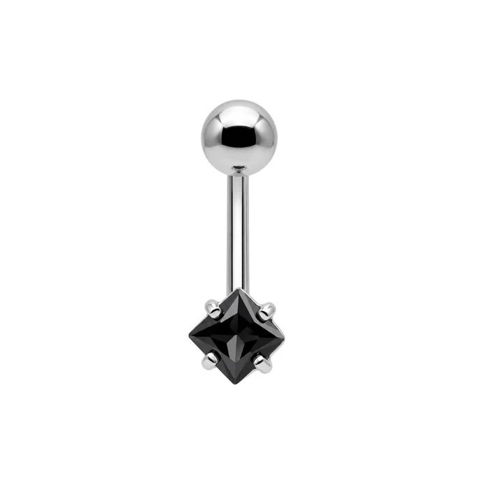 925 sterling silver square cz jewelled non dangle belly button ring 925 sterling silver square cz jewelled non dangle belly button ring