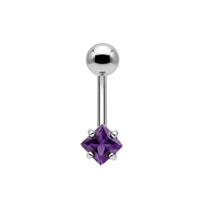925 sterling silver square cz jewelled non dangle belly button ring 925 sterling silver square cz jewelled non dangle belly button ring